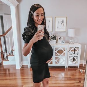 A Pea in the Pod Black Maternity Sheath Dress with Ruffle Sleeve